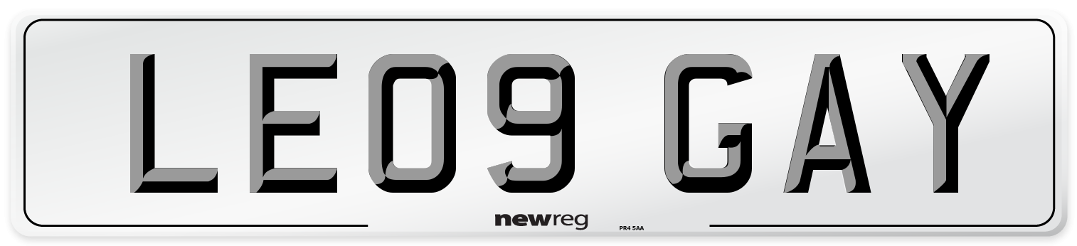 LE09 GAY Number Plate from New Reg